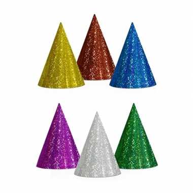 100x gekleurde feesthoedjes glitter