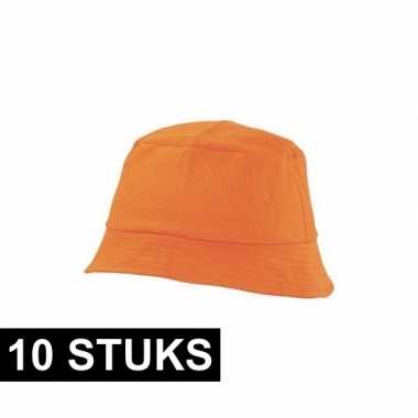 10x oranje vissershoedjes/zonnehoedjes voor volwassenen