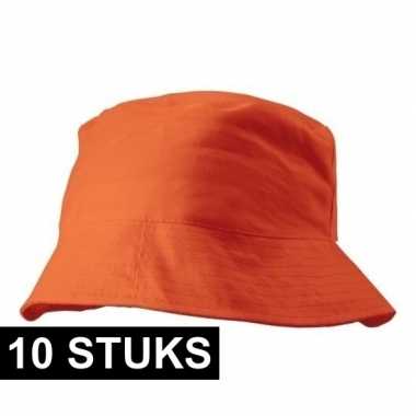 10x oranje vissershoedjes/zonnehoedjes voor volwassenen