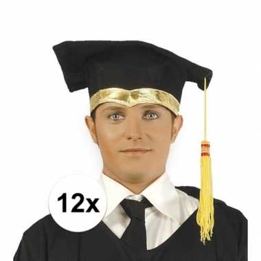 12x luxe afstudeerhoedje / geslaagd hoedje met gouden details