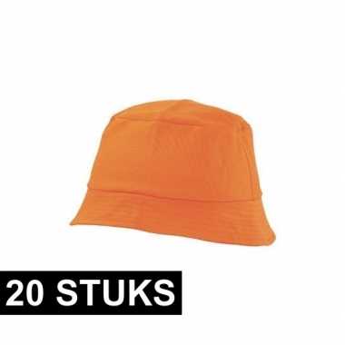 20x oranje vissershoedjes/zonnehoedjes voor volwassenen