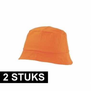 2x oranje vissershoedjes/zonnehoedjes voor volwassenen