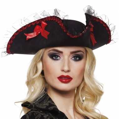 Driesteek carnavalshoed zwart/rood