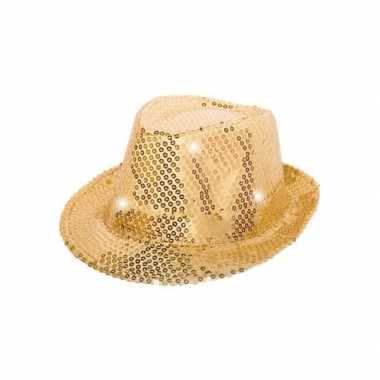 Pailletten trilby hoed goud led light
