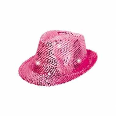 Pailletten trilby hoed roze led light