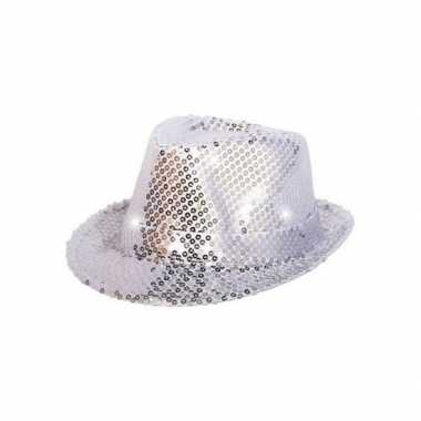 Pailletten trilby hoed zilver led light