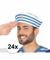 24x wit blauw matrozen verkleed hoedjes voor volwassenen