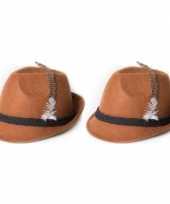 2x bruine tiroler hoedjes verkleedaccessoires voor volwassenen