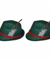 2x groene tiroler hoedjes verkleedaccessoires voor volwassenen