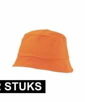 2x oranje vissershoedjes zonnehoedjes voor volwassenen hoed 10141474