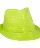 Neon gele feesthoed met glimmers hoed