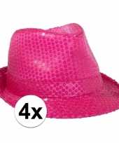 Neon roze feesthoed met glimmers 4 stuks hoed