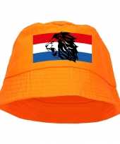 Oranje supporter koningsdag vissershoedje met nederlandse vlag en leeuw voor ek wk fans hoed
