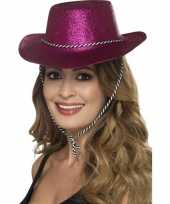 Roze glitter cowboyhoed voor dames hoed